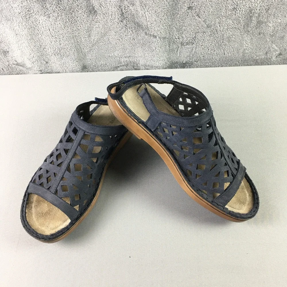 Naot Amadora Women Sandals 41 10-10.5 Blue Leather Laser Cut Straps Shoes
